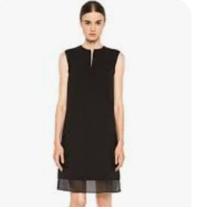 Vince Split Neck Silk Sleeveless in Black with Elasticated Waistline